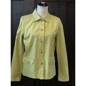 Liz Claiborne Green‎ Cotton Button Front Jacket Utility Pockets Size 12